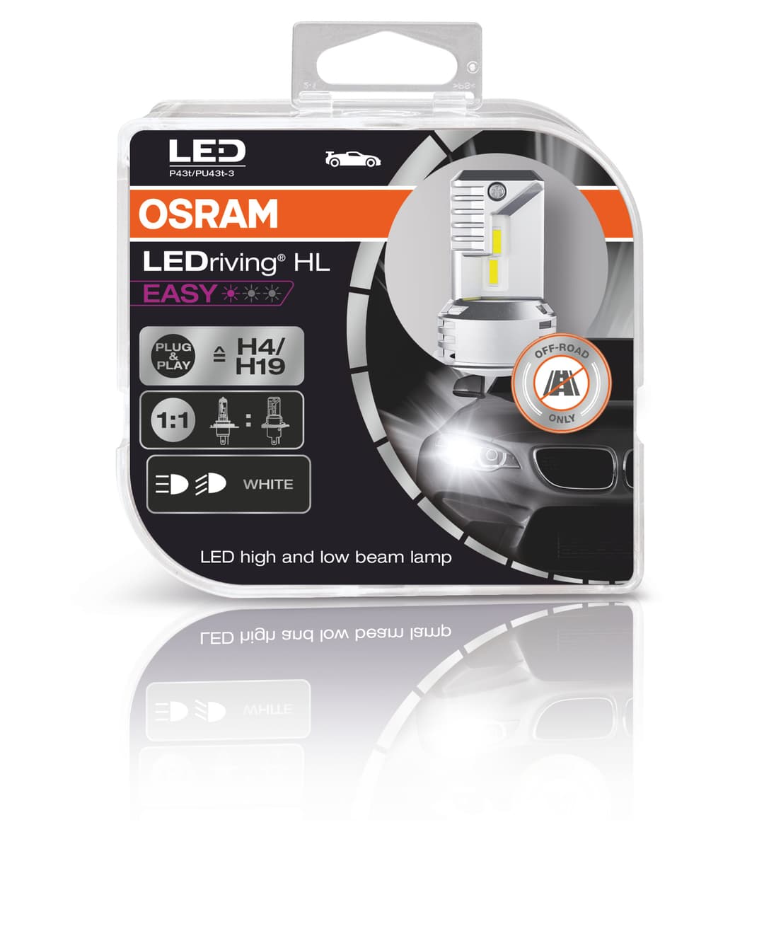 OSRAM HL EASY H4/H19 12V 18.7W/19W P43t/PU43t-3 6000K White 2 St. 